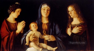 ジョバンニ・ベリーニ Painting - 聖カタリナと聖マリアの間の聖母子 ルネッサンス ジョヴァンニ・ベッリーニ